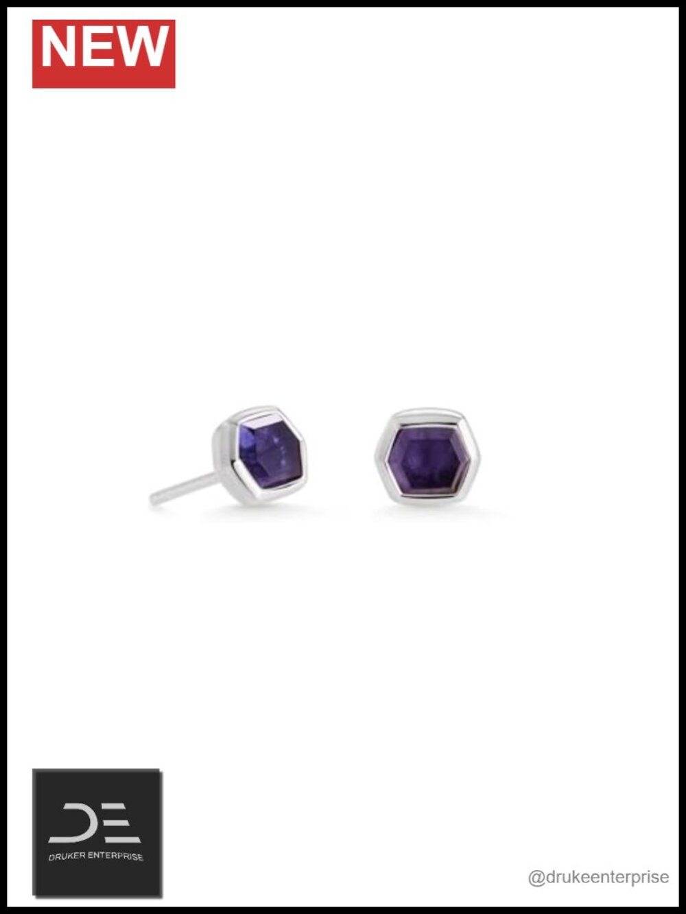 Sterling Silver Iolite Stud Earrings, Birthstone Push Back